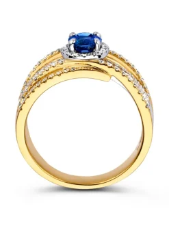 Brede bicolor ring met saffier en briljant + Luxe Cadeau