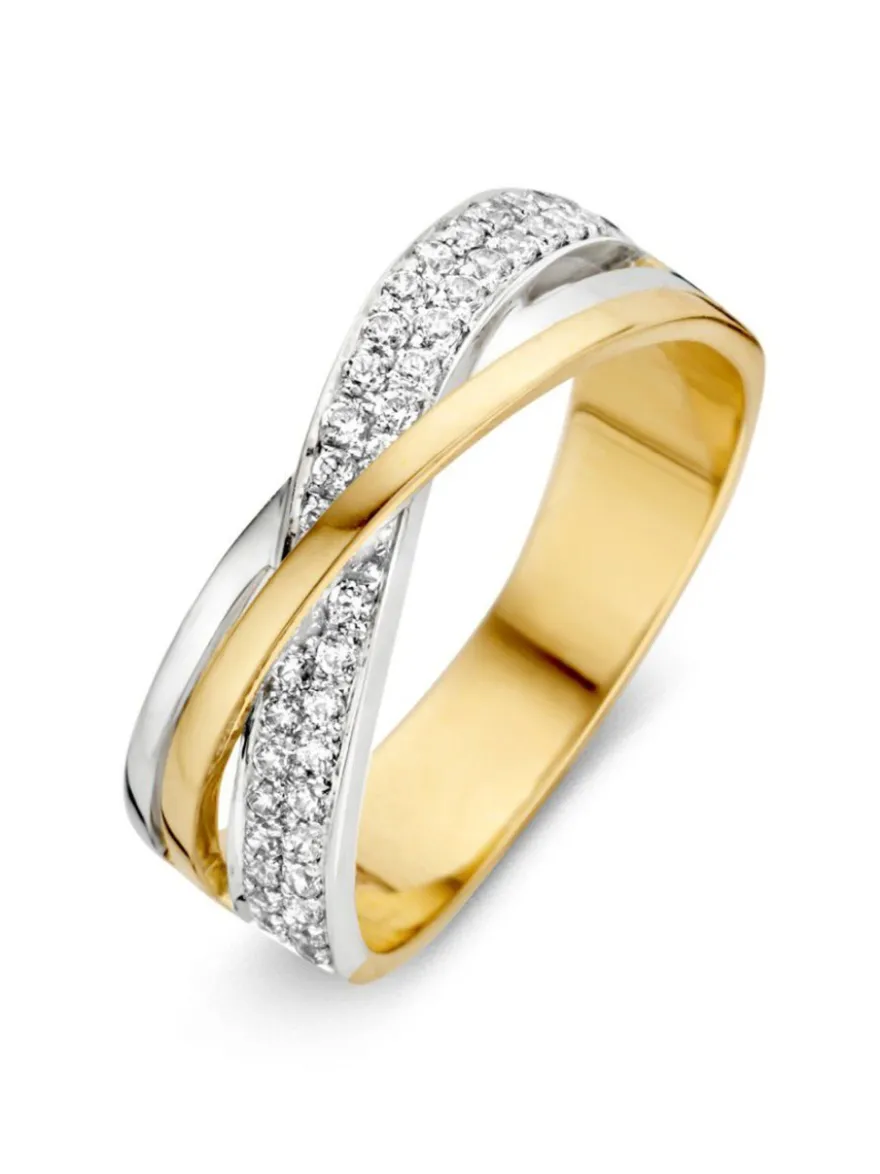 Brede bicolor slagring met zirkonia + luxe cadeau