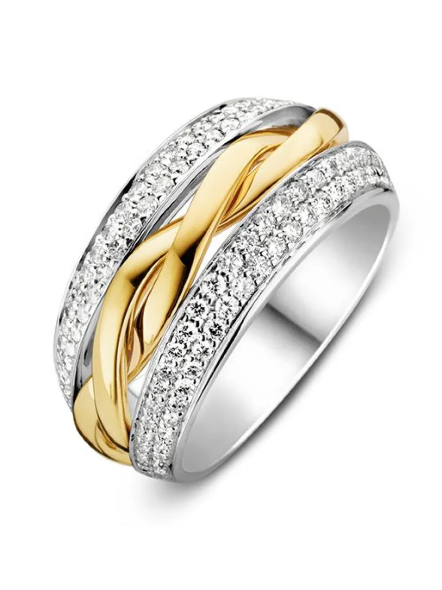 Brede Bicolor gouden ring met briljant + Luxe Cadeau