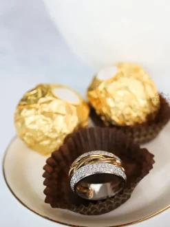 Brede Bicolor gouden ring met briljant + Luxe Cadeau