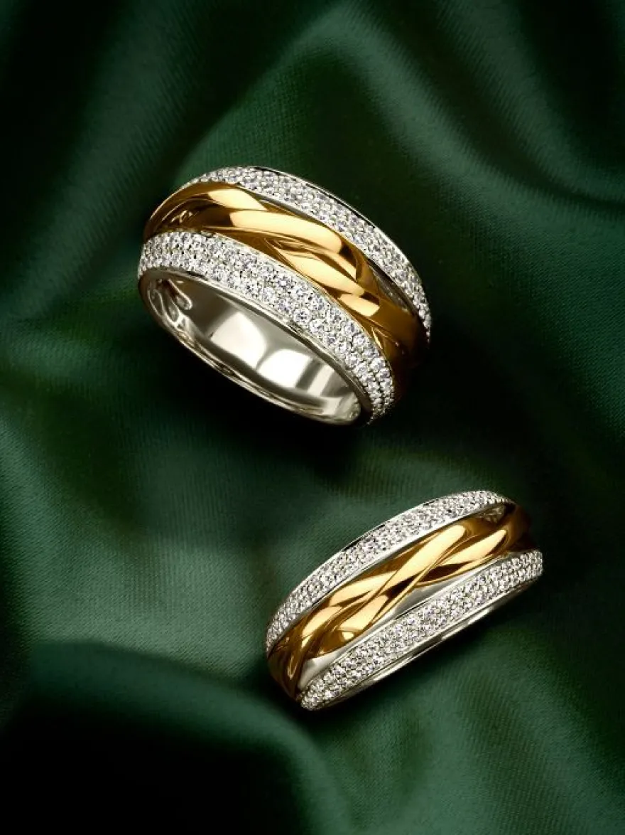 Brede Bicolor gouden ring met briljant + Luxe Cadeau