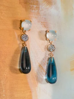 Bron Catch oorhangers Aquamarijn en London Blue Topaas