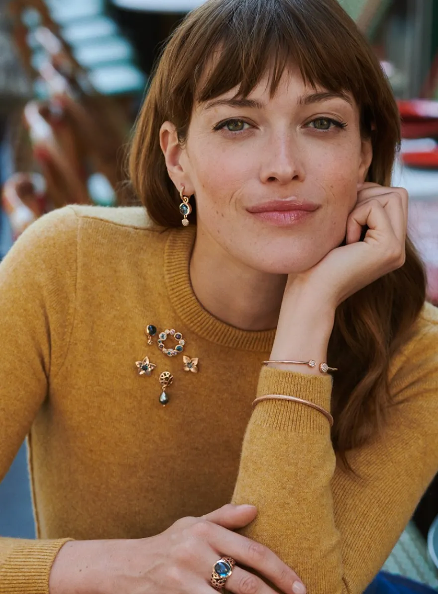 Bron poppy broche met London blue topaas + luxe cadeau