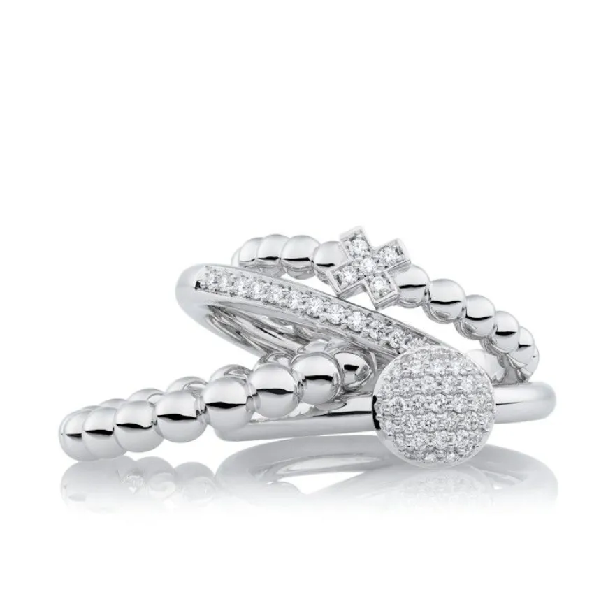BRON Stax aanschuifring witgoud bolletjes + Luxe cadeau