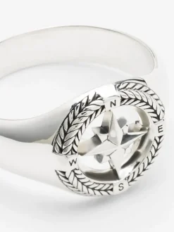 Buddha to Buddha Compass Signet Ring Silver 057 + Luxe Cadeau