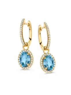 Creolen met london blue topaas & briljant + Luxe cadeau