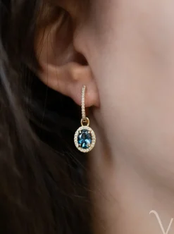 Creolen met london blue topaas & briljant + Luxe cadeau