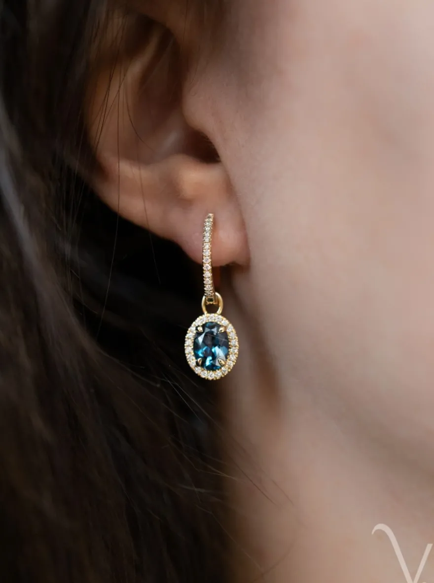 Creolen met london blue topaas & briljant + Luxe cadeau
