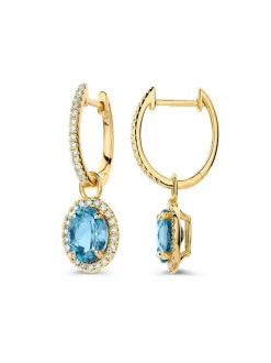 Creolen met london blue topaas & briljant + Luxe cadeau