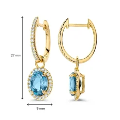 Creolen met london blue topaas & briljant + Luxe cadeau
