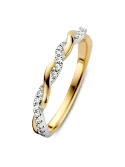 Gedraaide bicolor ring met diamant 0,19crt. + Luxe Cadeau