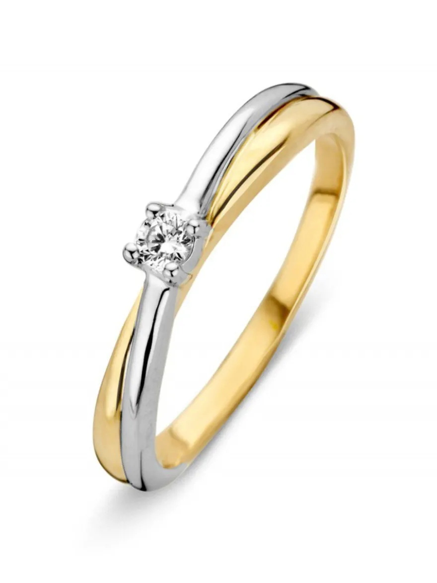Gedraaide ring bicolor met zirkonia + luxe cadeau