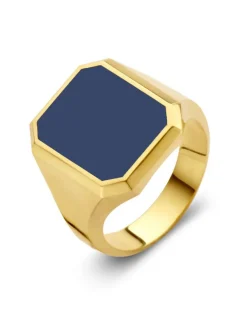 Geelgouden achthoek zegelring met lagensteen + Luxe Cadeau