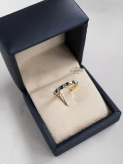 Geelgouden alliance ring met diamant en saffier + Luxe cadeau