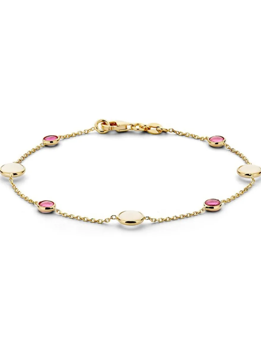 Geelgouden armband maansteen en robijn + luxe cadeau