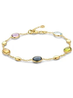 Geelgouden armband met amethist, citrien, peridot en topaas