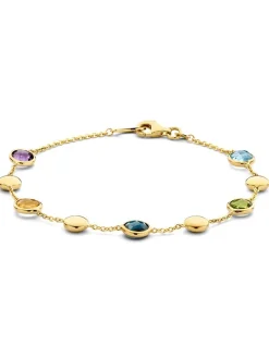 Geelgouden armband met gefacetteerde amethist, citrien, peridot en topaas + Luxe Cadeau