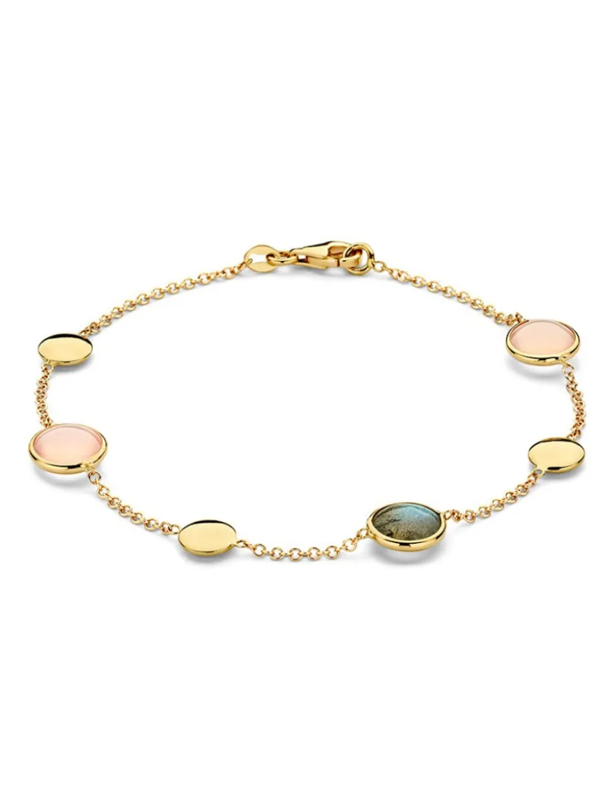 Geelgouden armband met labradoriet en rozekwarts