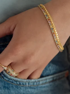 Geelgouden armband met rainbow saffier + Luxe cadeau