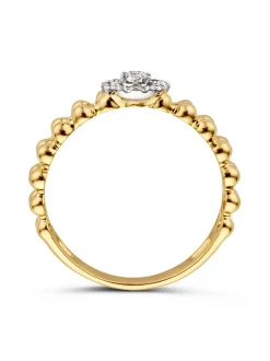 Geelgouden bolletjes ring smal met briljant 0,19crt.
