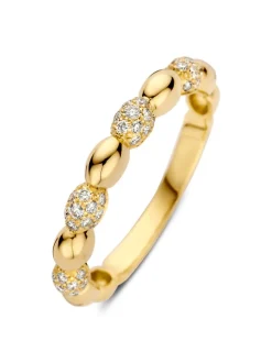 Geelgouden bolletjes ring met diamant 0,27crt. + Luxe Cadeau