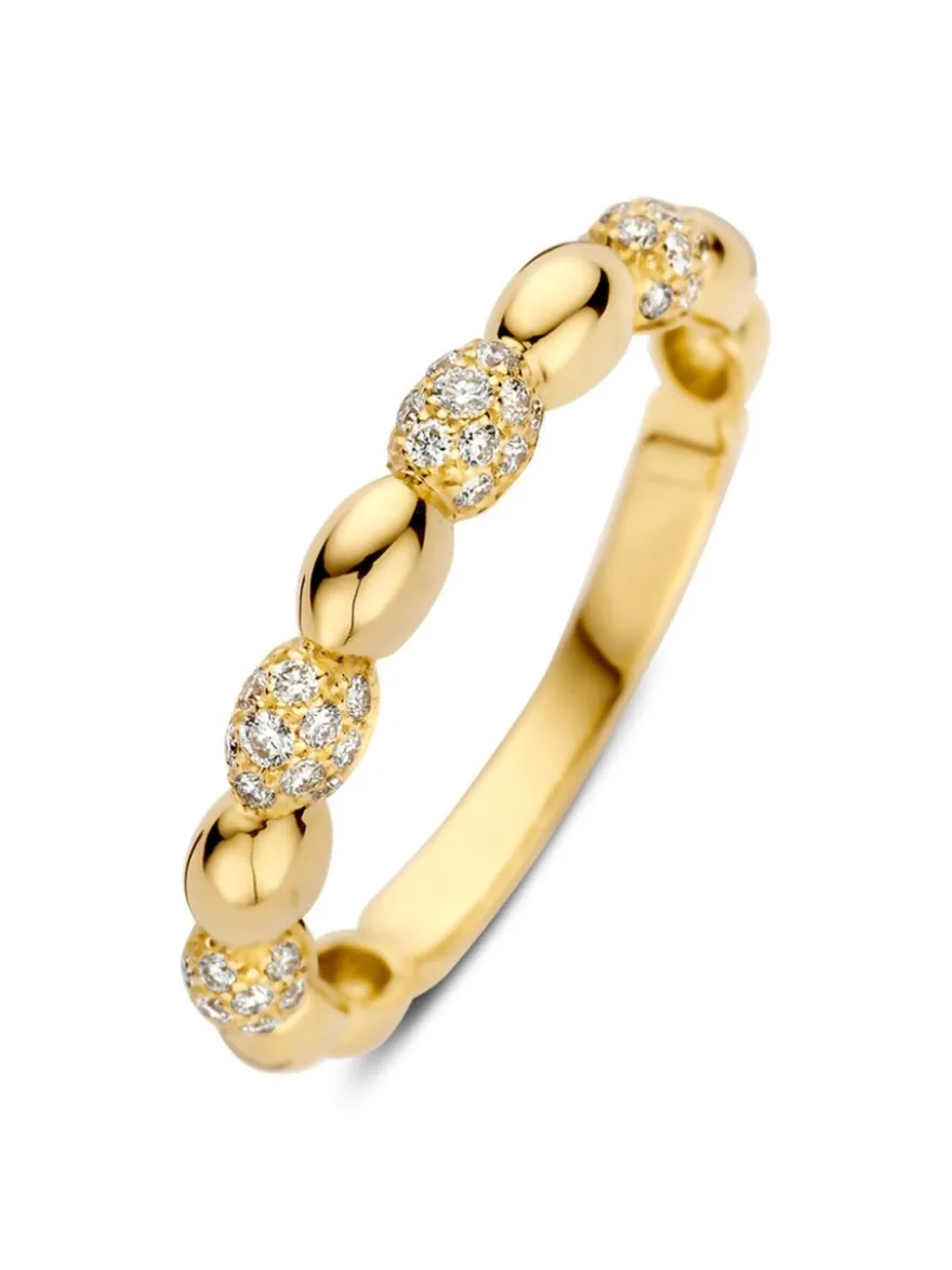 Geelgouden bolletjes ring met diamant 0,27crt. + Luxe Cadeau