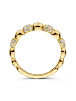 Geelgouden bolletjes ring met diamant 0,27crt. + Luxe Cadeau