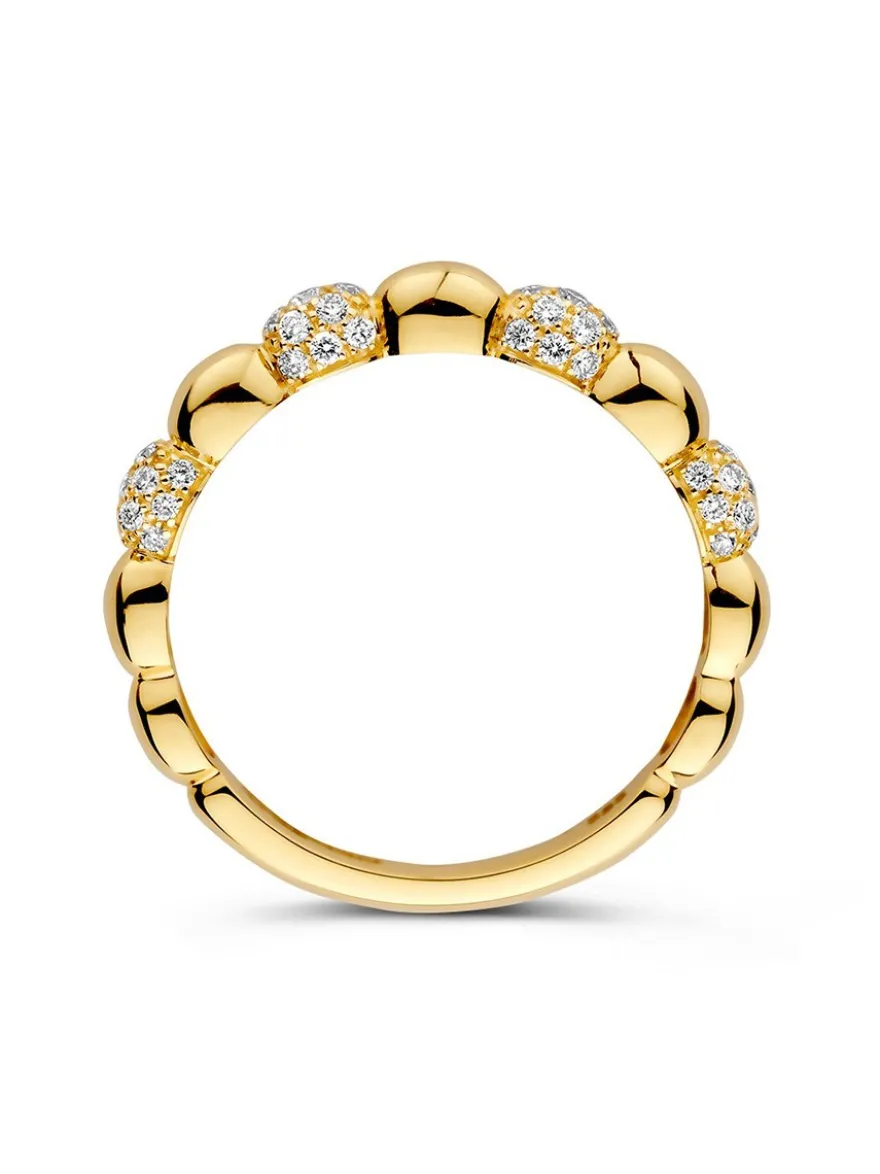 Geelgouden bolletjes ring met diamant 0,27crt. + Luxe Cadeau