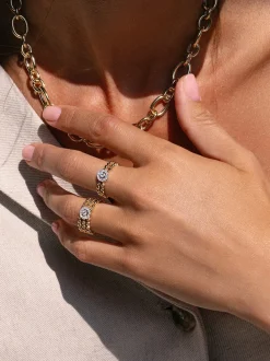 Geelgouden bolletjes ring met briljant 0,19crt. + Cadeau