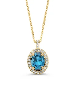 Geelgouden collier london blue topaas en briljant 0,21crt. + Luxe cadeau