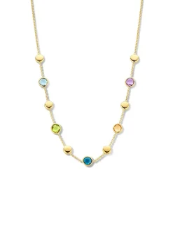 Geelgouden collier met amethist, citrien, peridot en topaas