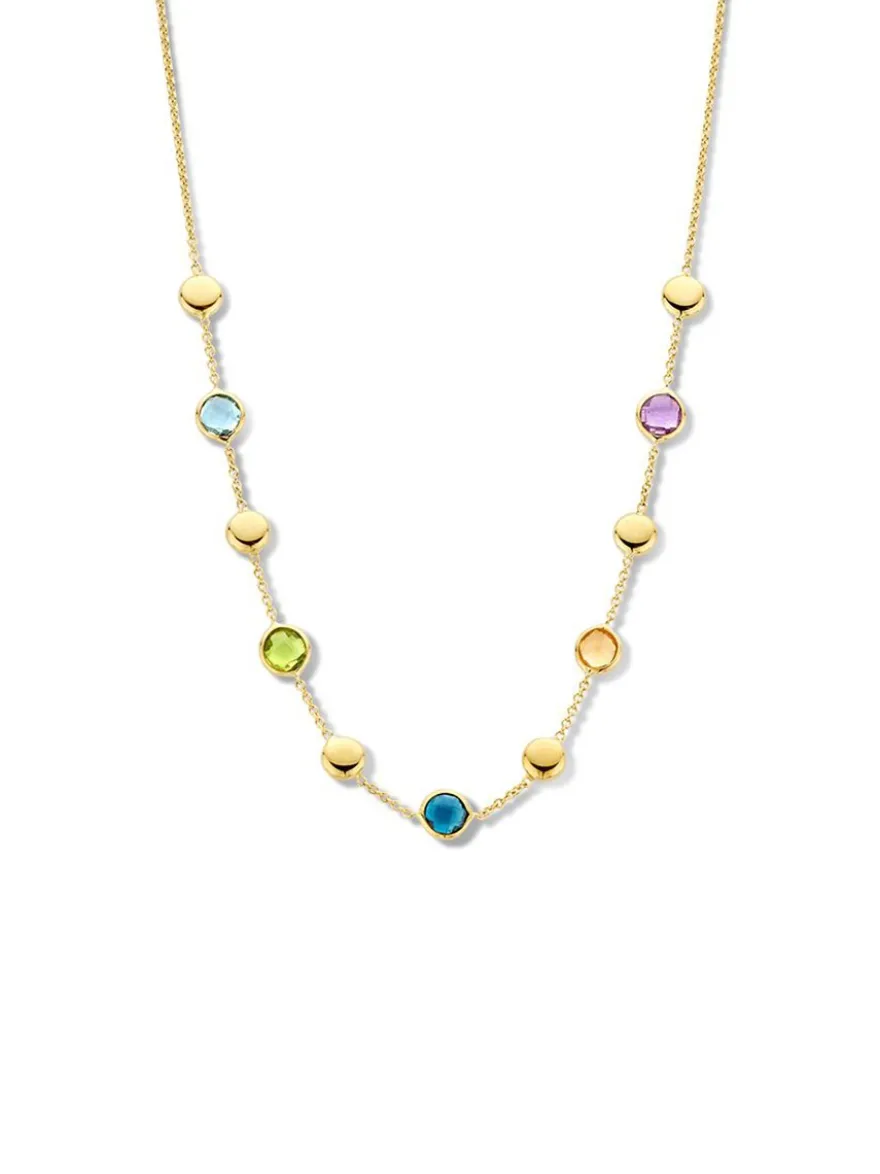 Geelgouden collier met amethist, citrien, peridot en topaas