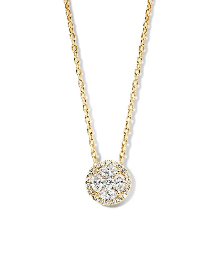 Geelgouden collier met briljant en markies 0,80crt.