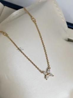 Geelgouden collier met diamant bloem + Gratis verzending