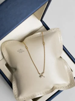 Geelgouden collier met diamant bloem + Gratis verzending