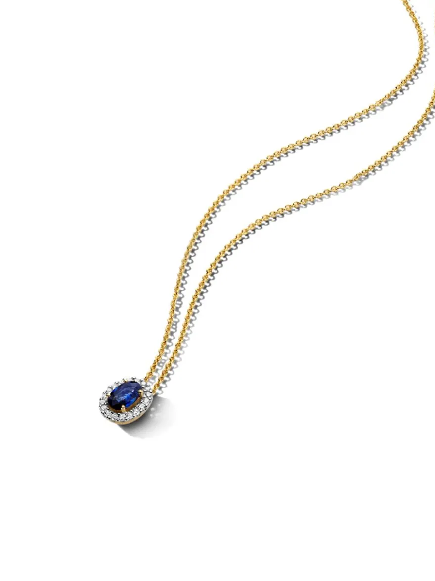 Geelgouden collier met entourage saffier en briljant