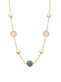 Geelgouden collier met laboriet en roze kwarts + luxe cadeau