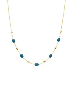Geelgouden collier met london blue topaas + Luxe Cadeau