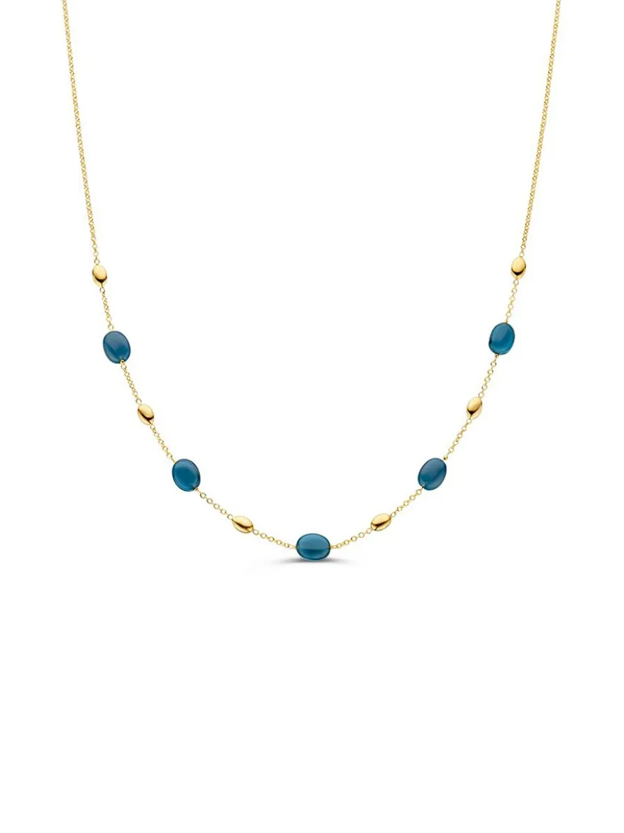 Geelgouden collier met london blue topaas + Luxe Cadeau