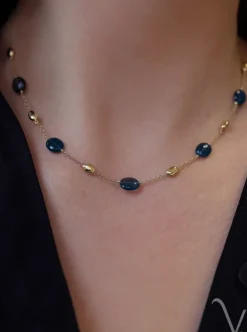 Geelgouden collier met london blue topaas + Luxe Cadeau