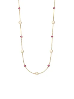 Geelgouden collier met maansteen en robijn + Luxe Cadeau