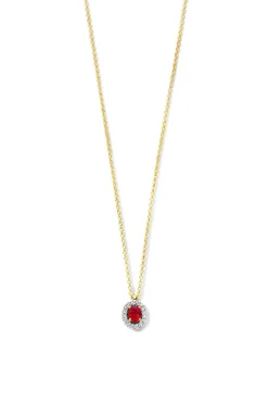 Geelgouden collier met robijn en diamant