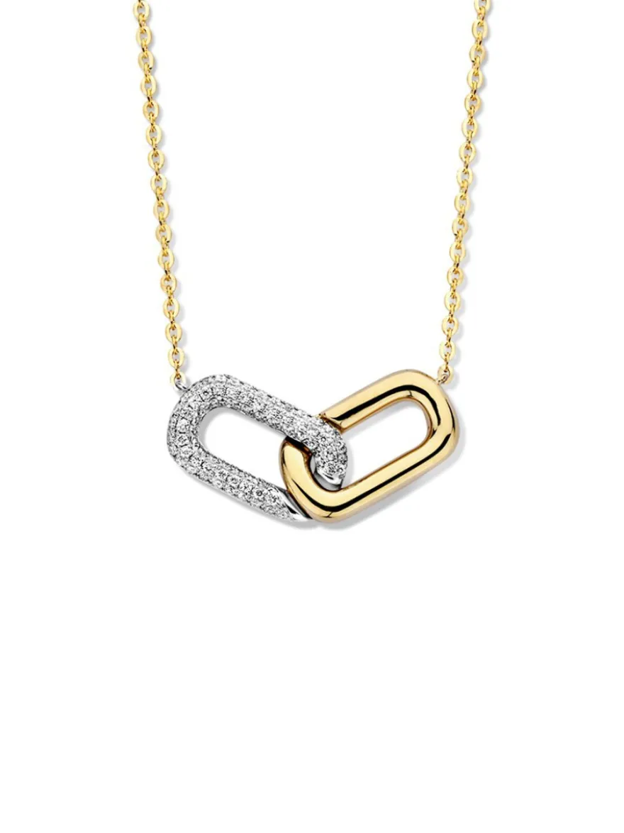 Geelgouden collier met schakel hanger briljant 0,26crt.