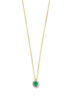 Geelgouden collier met smaragd en diamant 0,06crt. + Cadeau