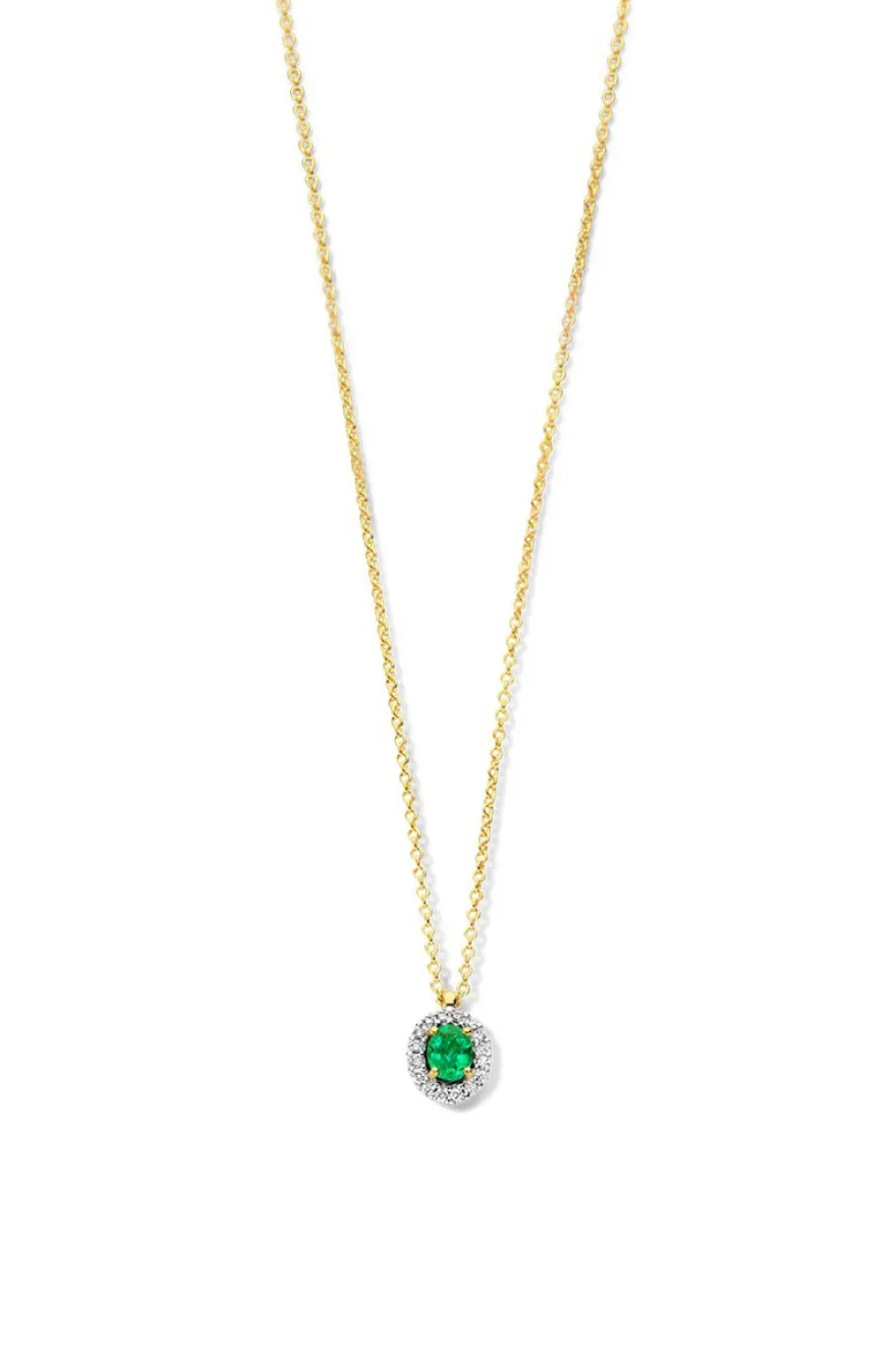 Geelgouden collier met smaragd en diamant 0,06crt. + Cadeau