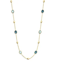 Geelgouden collier met topaas en london blue topaas + Luxe Cadeau