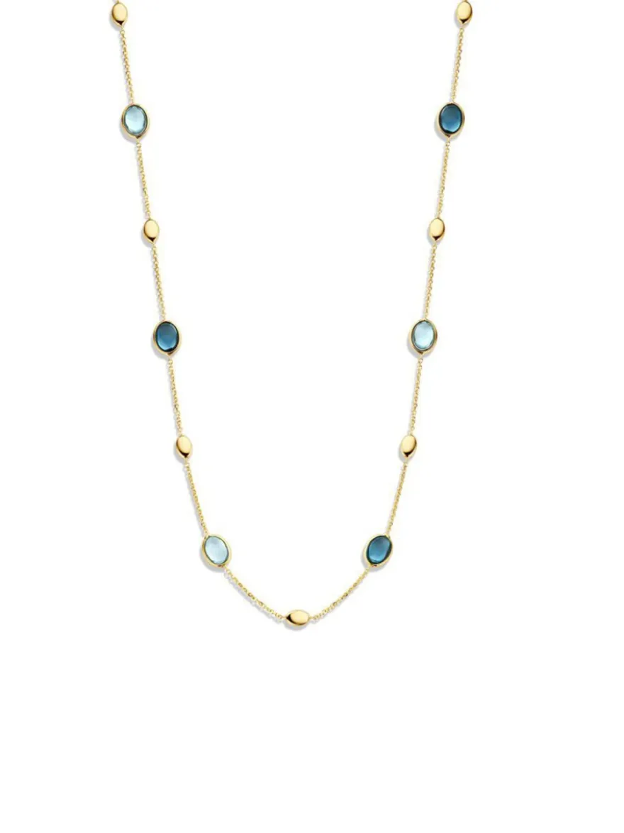 Geelgouden collier met topaas en london blue topaas + Luxe Cadeau