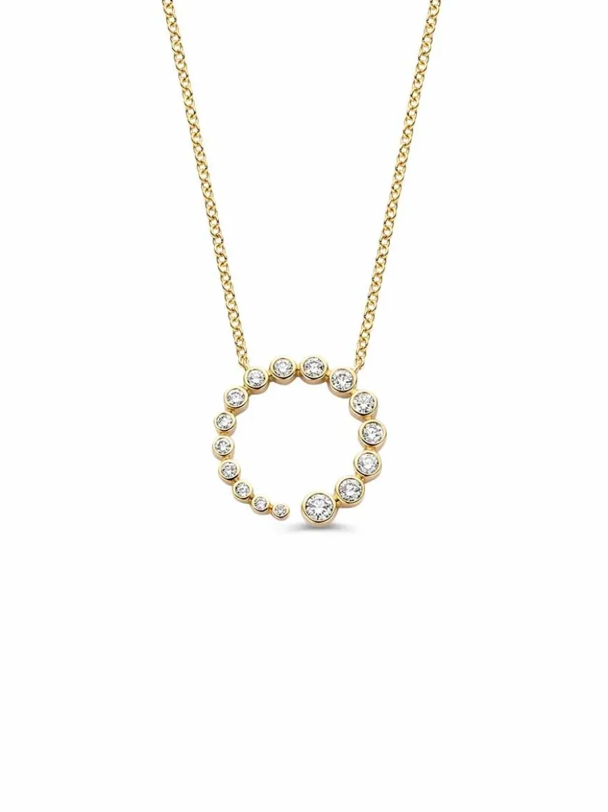 Geelgouden collier ronde hanger briljant + Luxe Cadeau