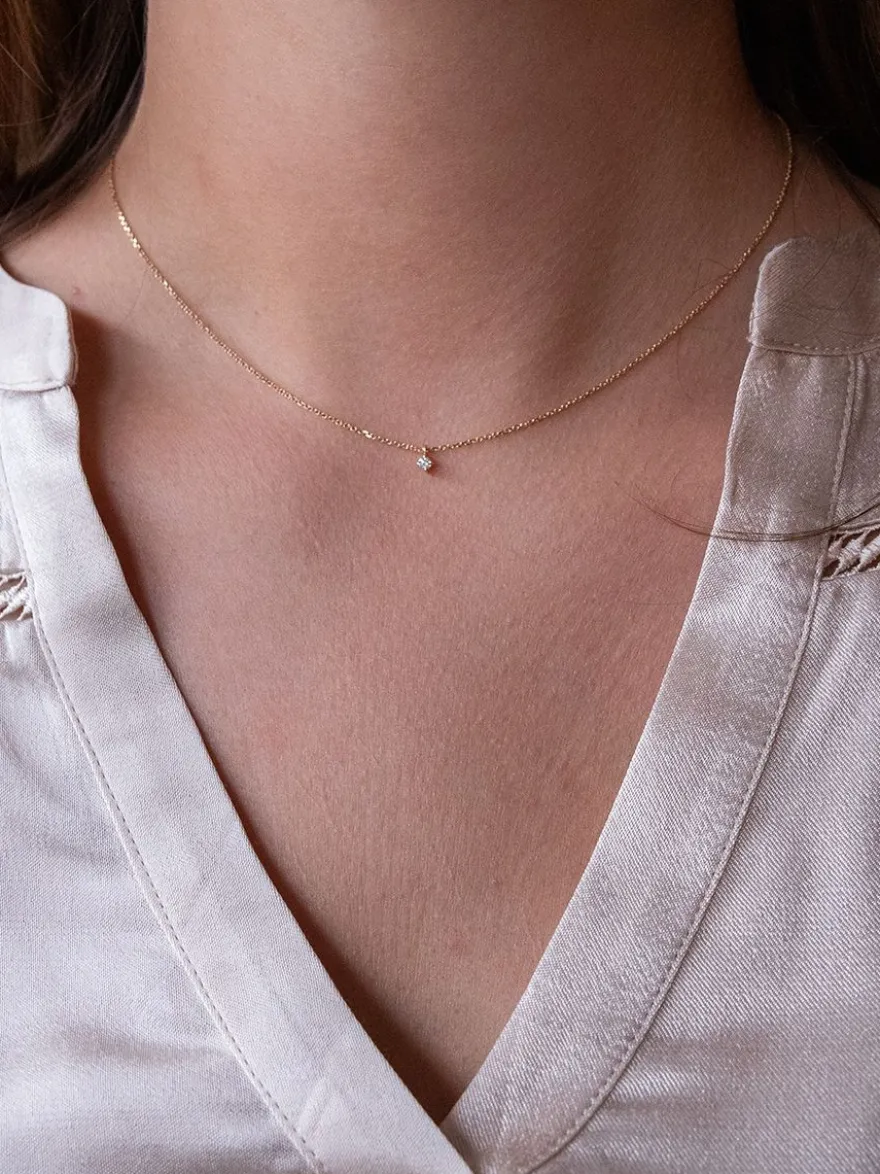 Geelgouden collier met briljant 0.05crt. + Luxe Cadeau