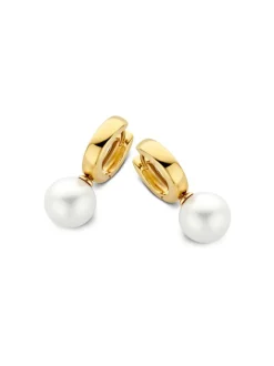 Geelgouden creolen met parel + Luxe Cadeau